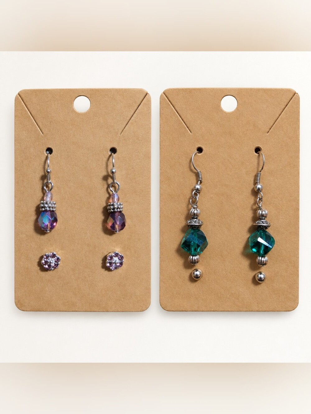 Multi-Pair Crystal & Gemstone Dangle Stud Earring Set Emerald Green Purple